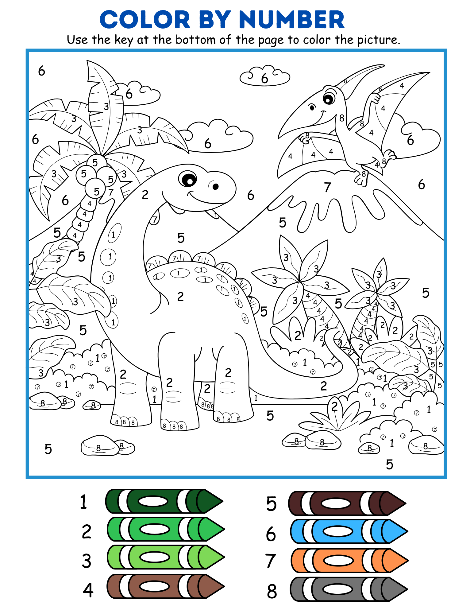 color by number dinosaur printable