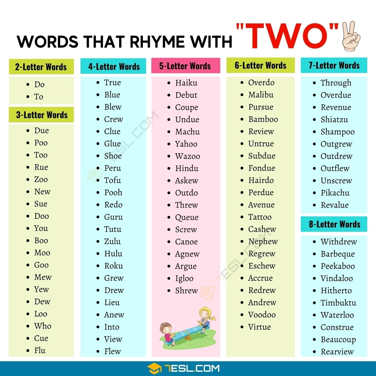 650 Best Words That Rhyme With Two 7ESL