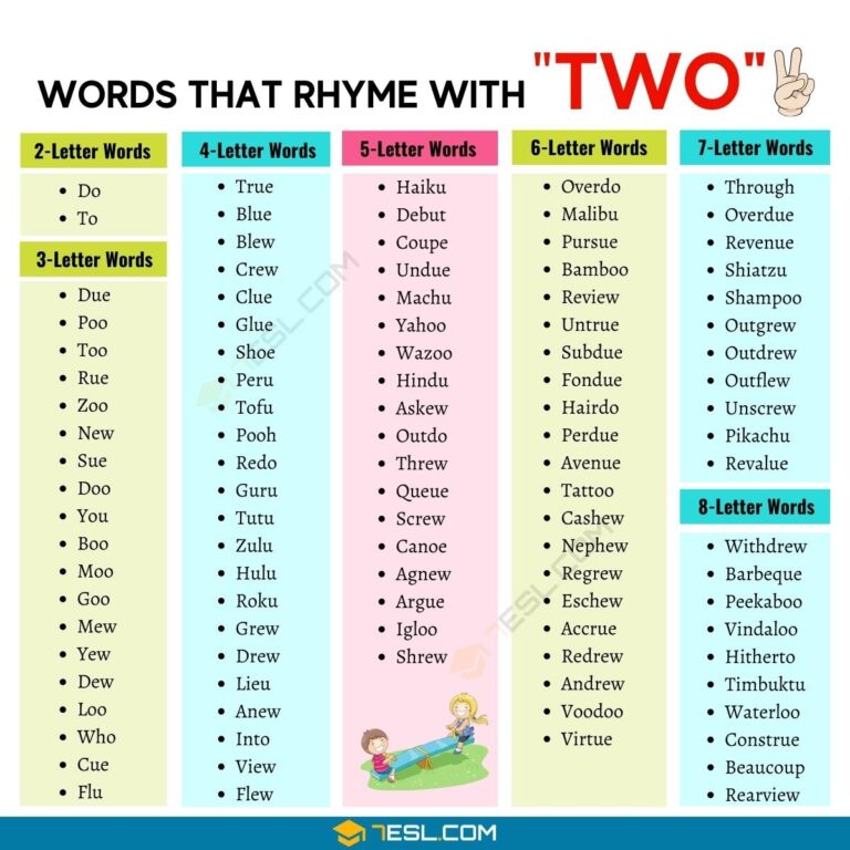650 Best Words That Rhyme With Two 7ESL