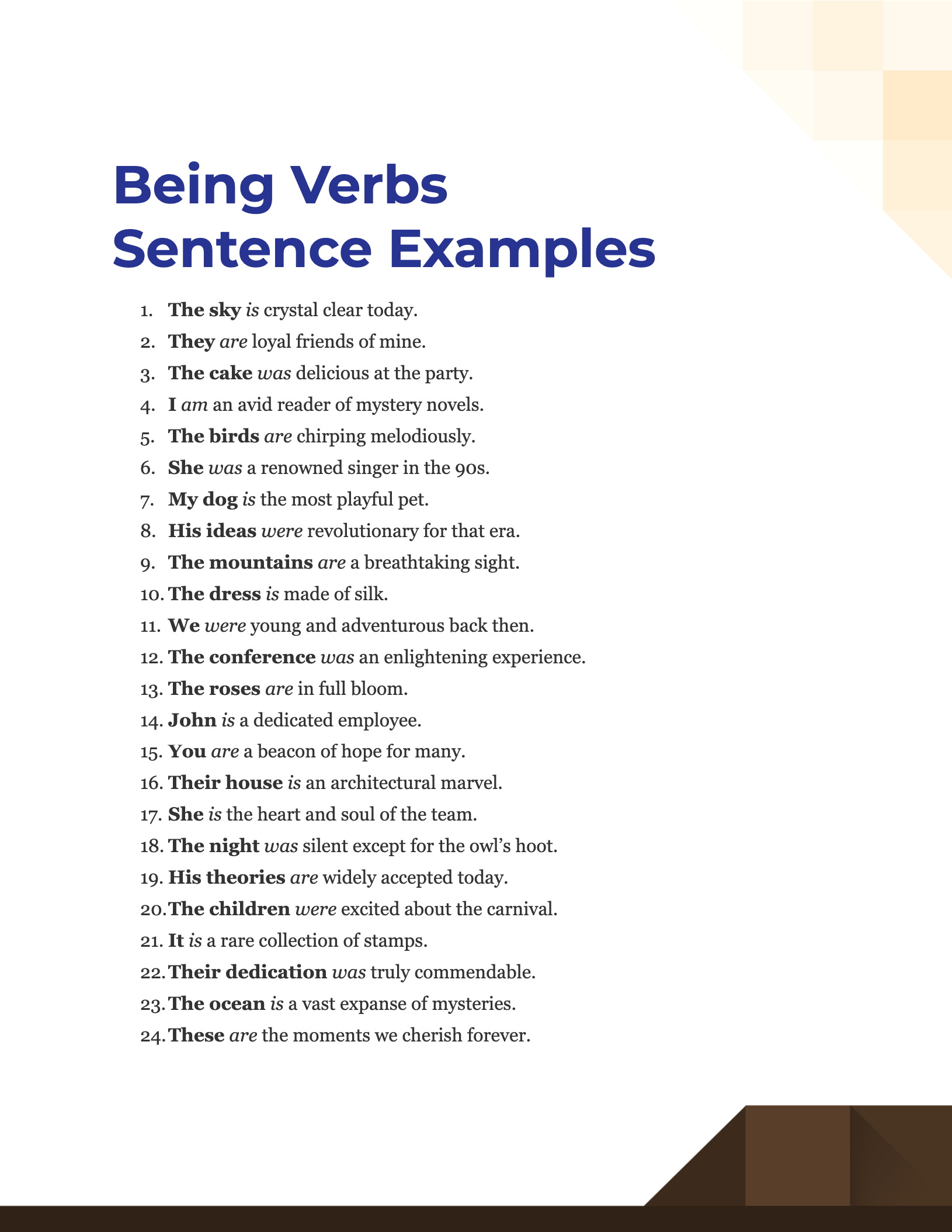 99 Being Verbs Sentence Examples