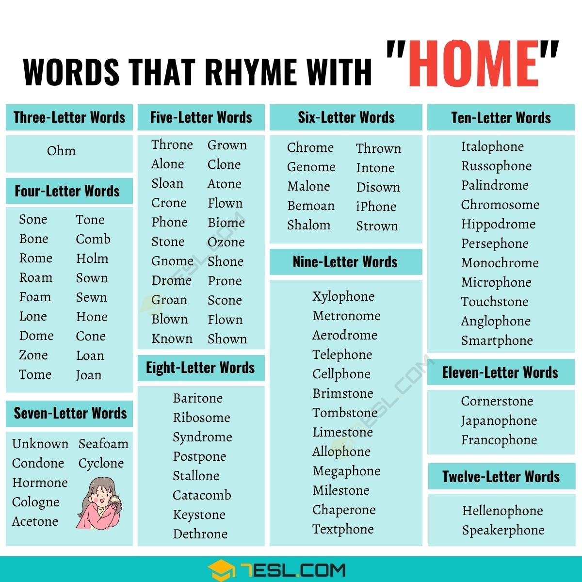 A Helpful List Of 381 Words That Rhyme With Home 7ESL
