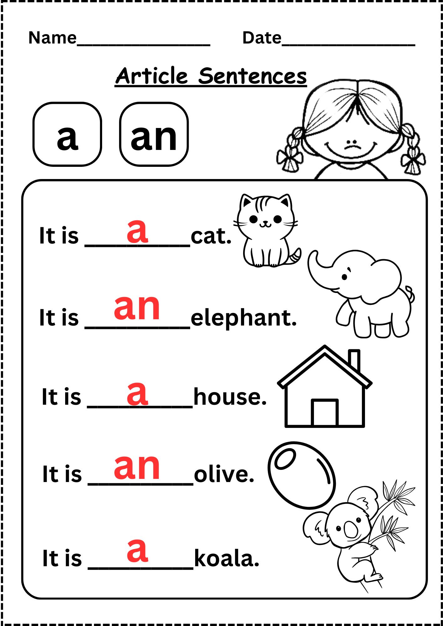 language worksheets for kindergarten