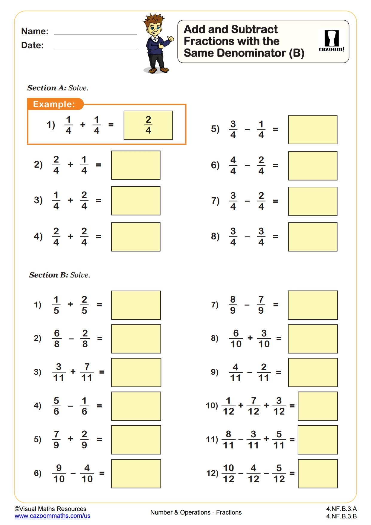 fraction addition subtraction worksheet