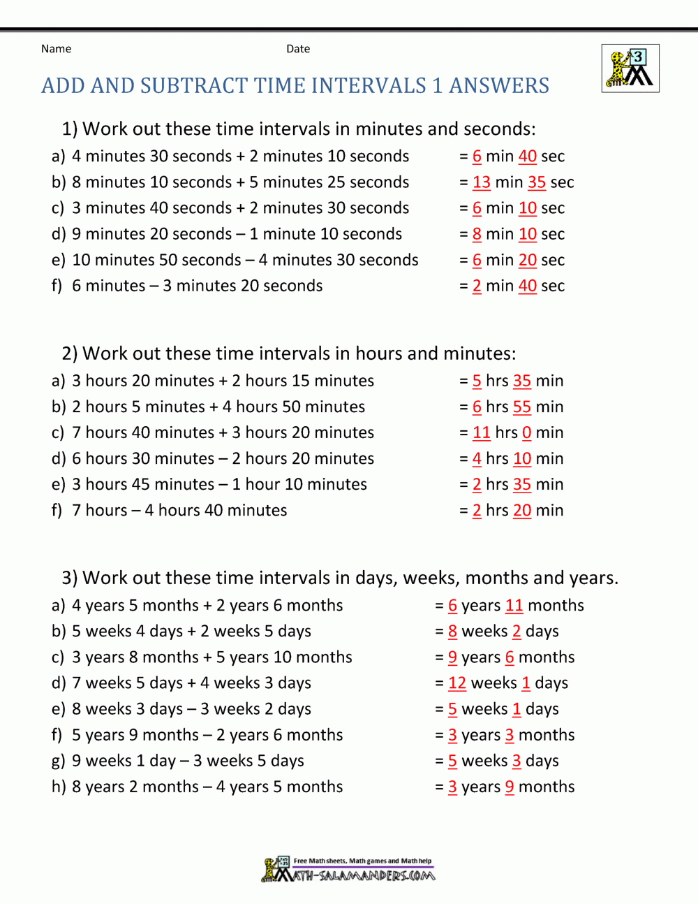 time addition worksheet