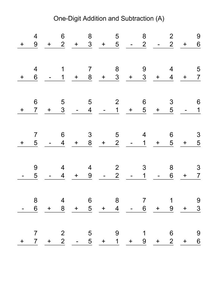 Add Subtract All Facts horizontal Worksheets K5 Learning Worksheets Library