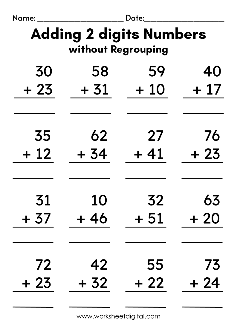 no regrouping addition worksheets