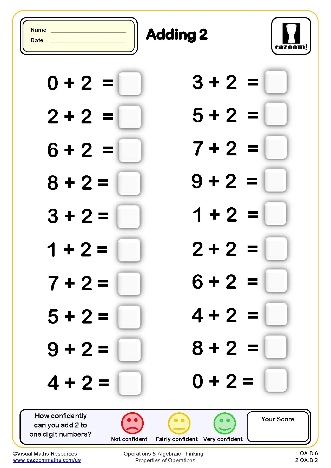 Adding 2 Drills Worksheet 20 Questions Fun And Engaging Grade 1 PDF Worksheets