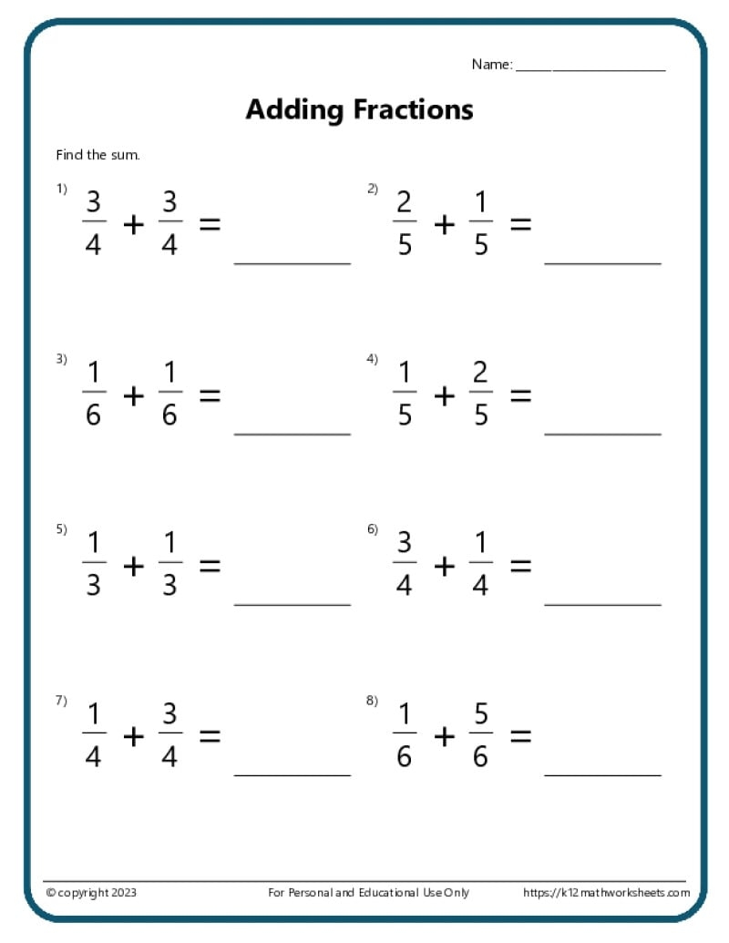 adding fractions with like denominators