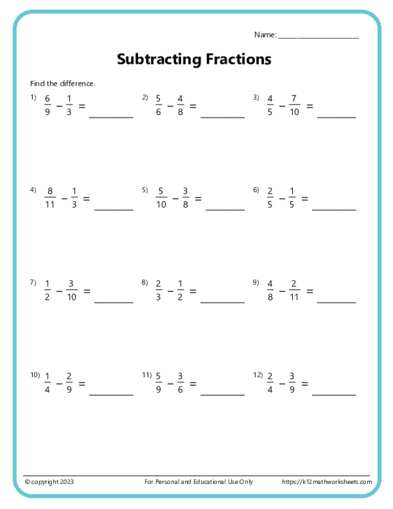 Adding And Subtracting Fractions Worksheets