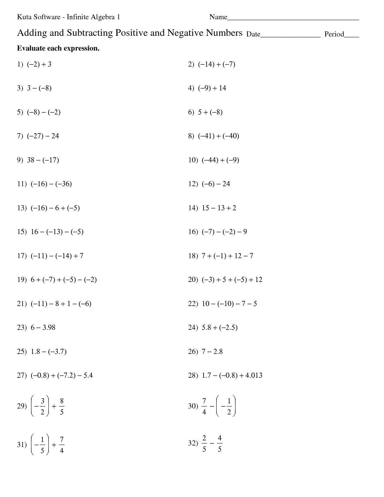 Adding And Subtracting Negative Numbers Differentiated Worksheet Worksheets Library