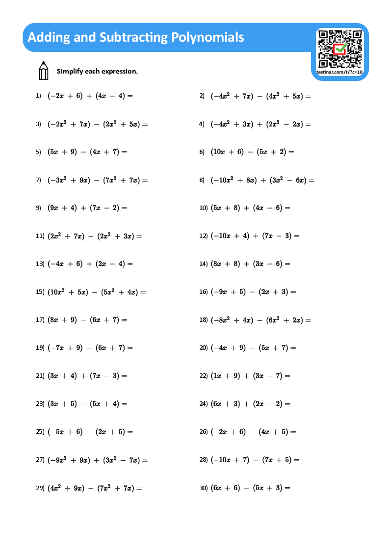 Adding And Subtracting Polynomials Worksheets Worksheets Library