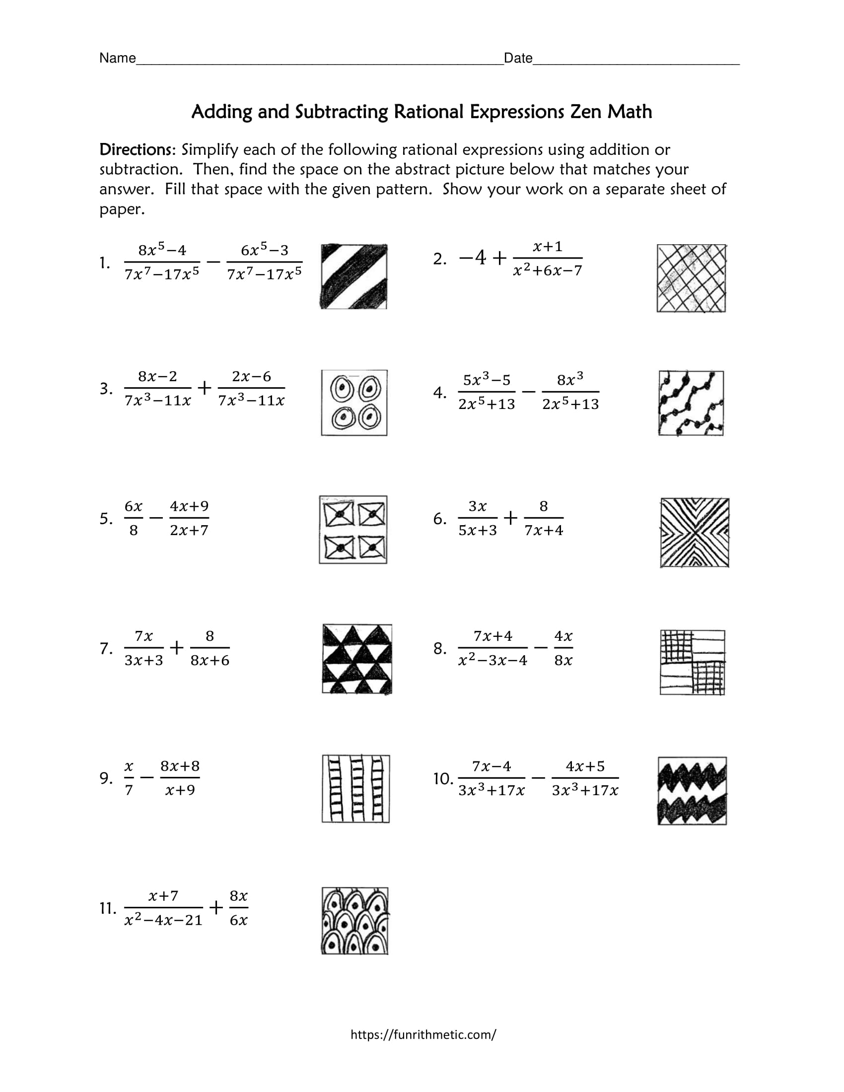 Adding And Subtracting Rational Expressions Zen Math Funrithmetic