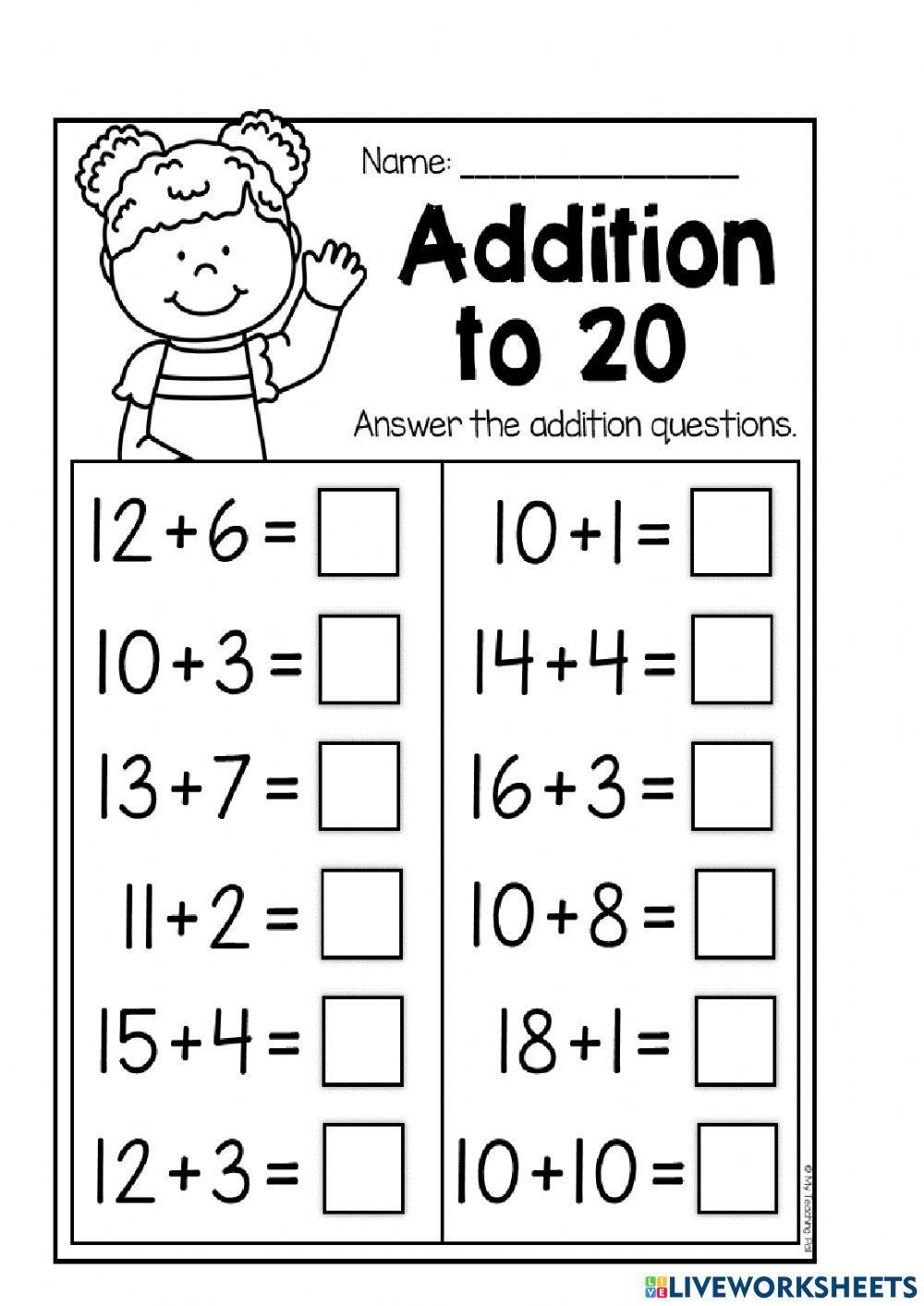 addition and subtraction within 20 worksheets