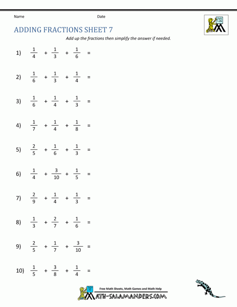 Adding Fractions Worksheets