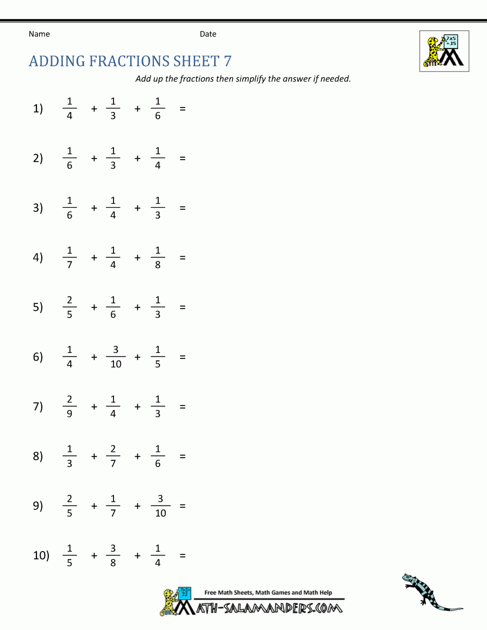mixed number addition worksheet