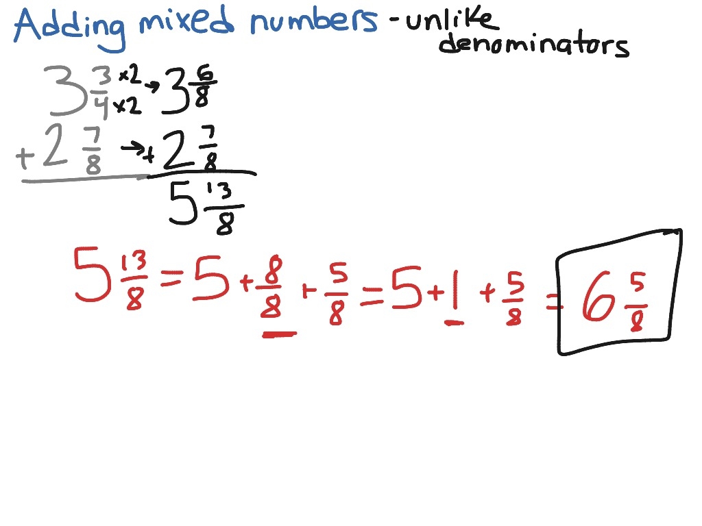 adding mixed numbers with unlike denominators