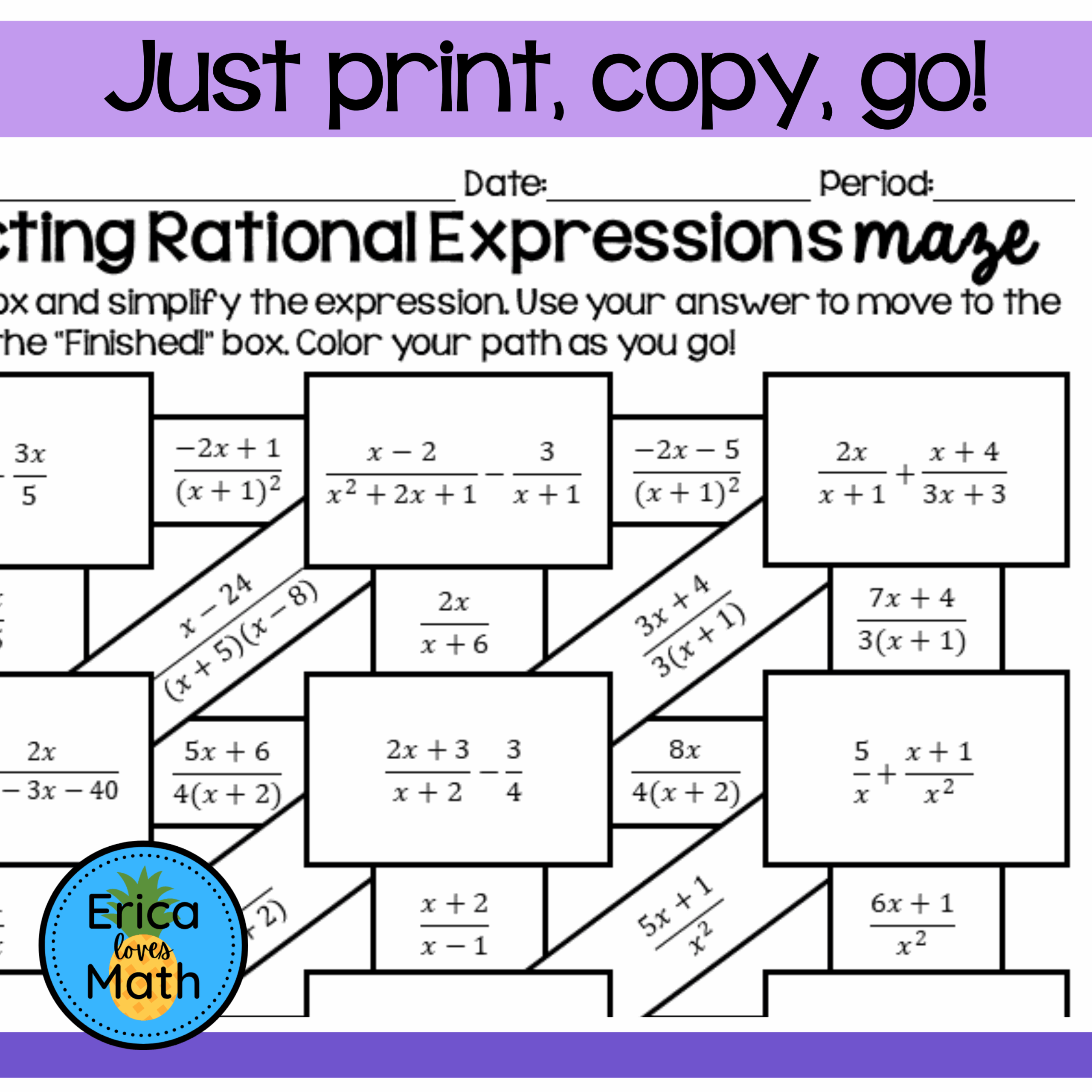 Adding Subtracting Rational Expressions Maze Worksheet Activity Made By Teachers