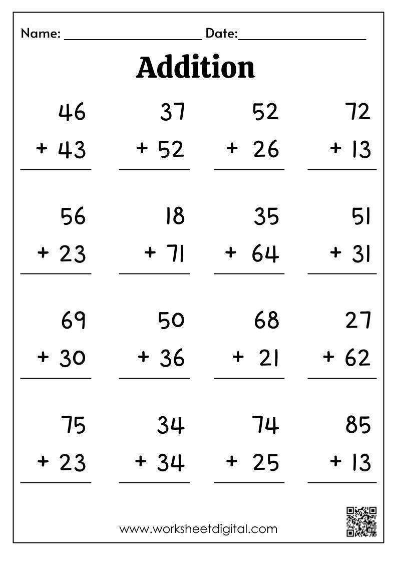 2 digit addition no regrouping worksheets