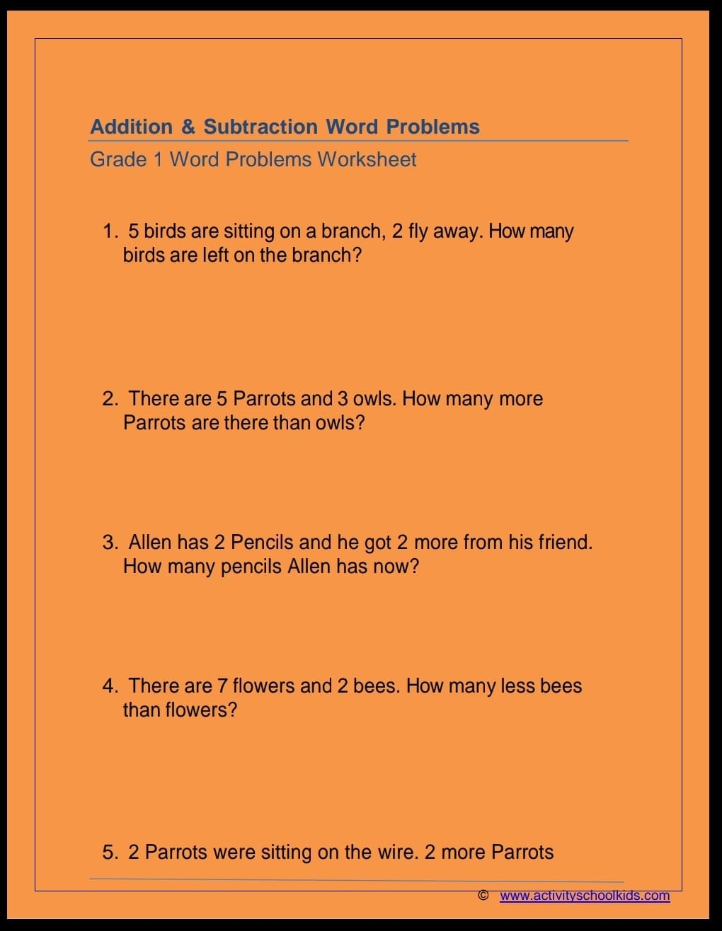 subtraction and addition word problems worksheets