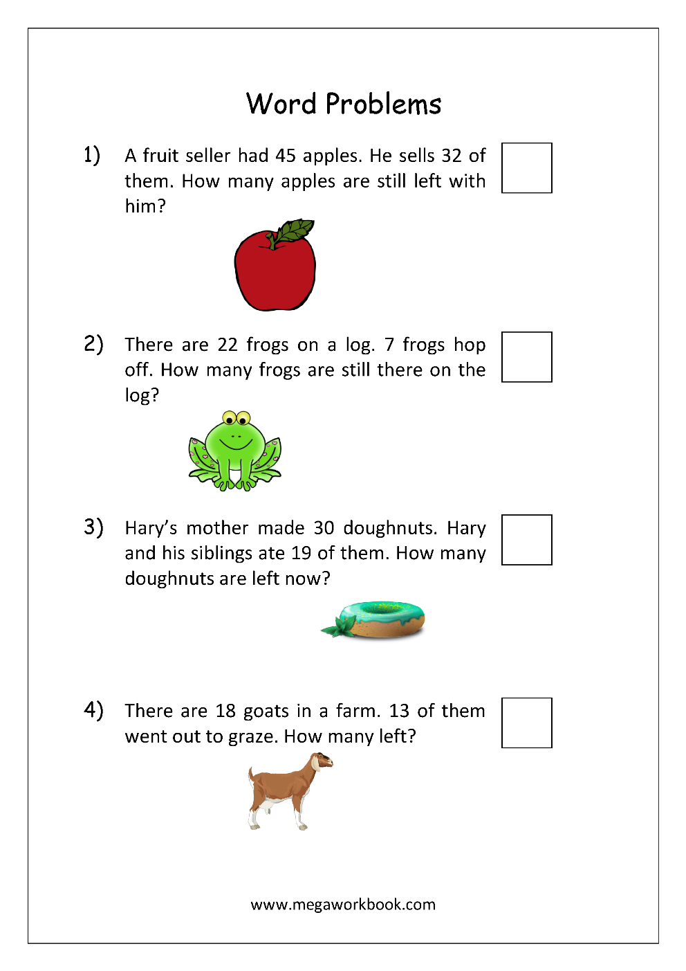 Addition And Subtraction Word Problems Worksheets For Kindergarten And Grade 1 Story Sums Story Problems MegaWorkbook