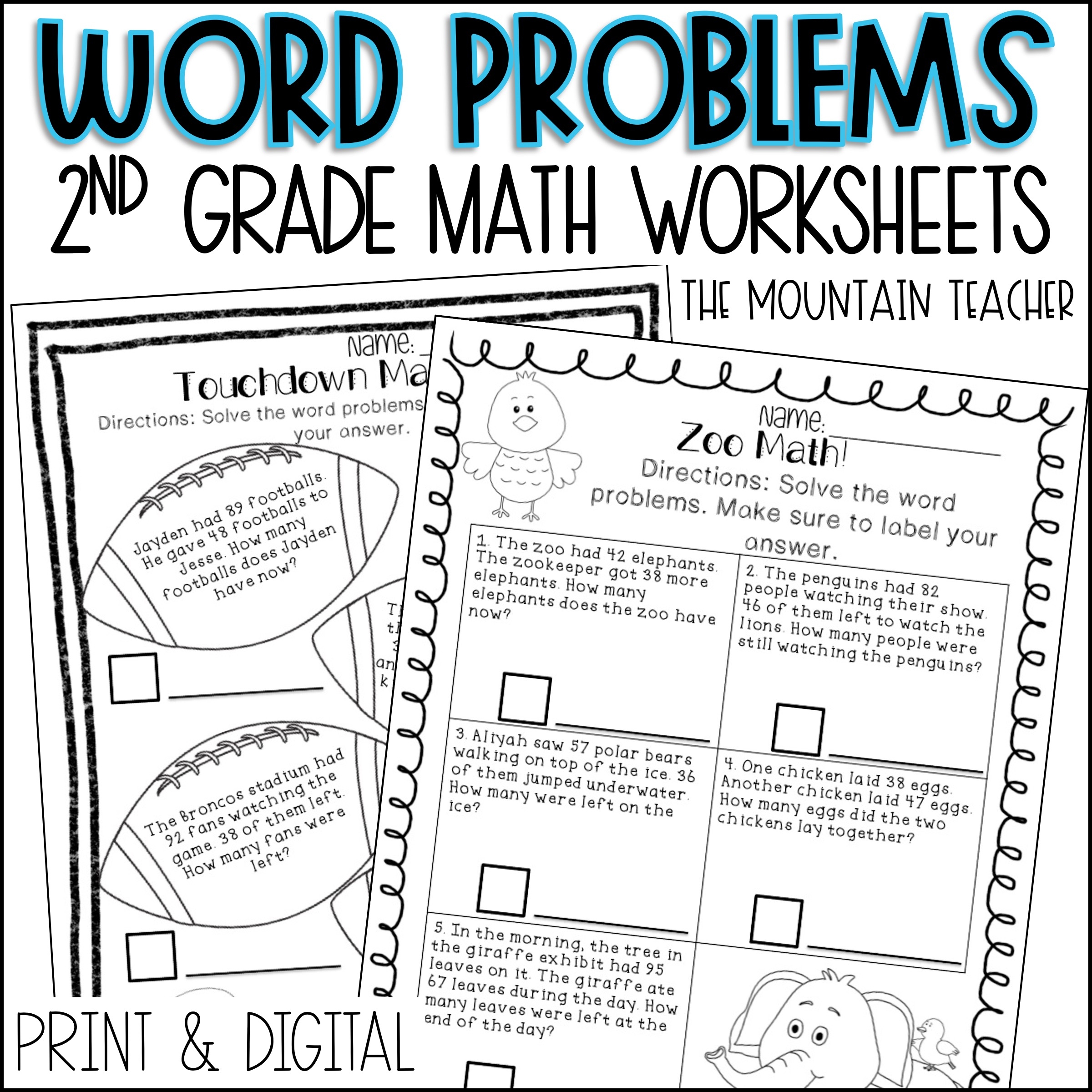 word problems using addition and subtraction worksheets