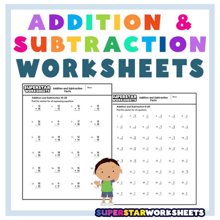 Addition And Subtraction Worksheets Superstar Worksheets