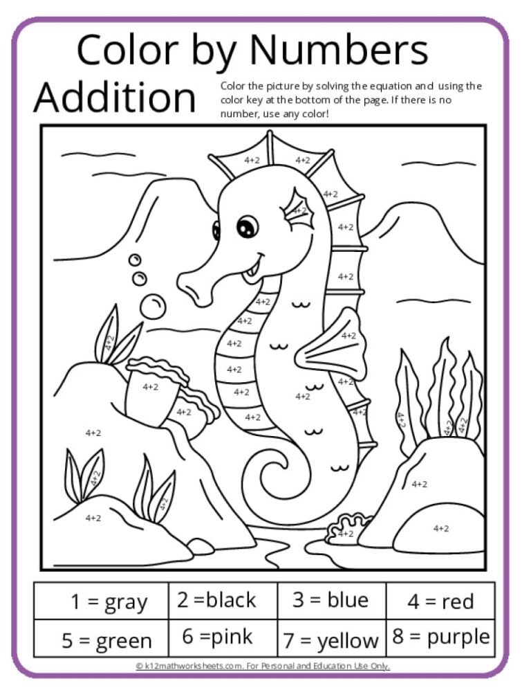 Addition Color By Number Printable Activities