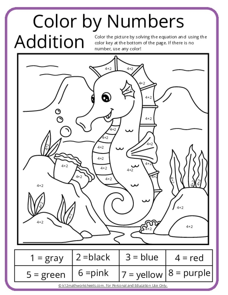 Addition Color By Number Printable Activities