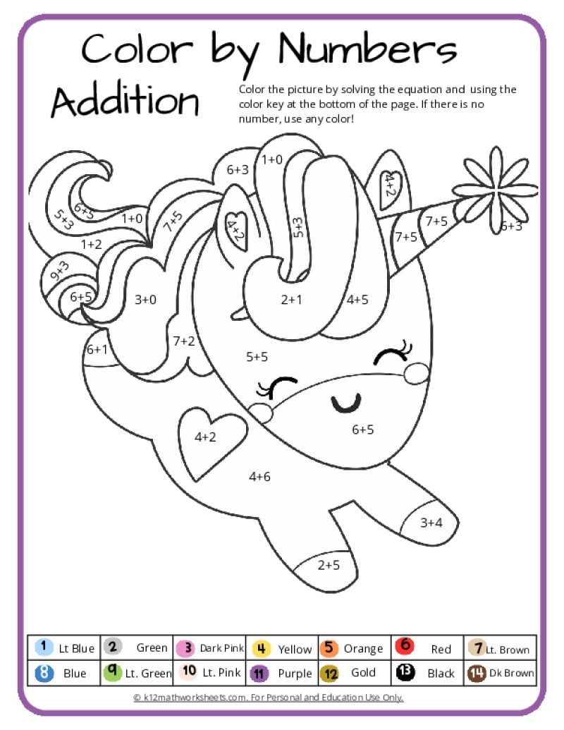 Addition Color By Number Printable Activities