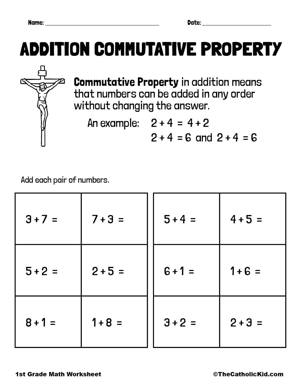 Addition Commutative Property 1st Grade Math Worksheet Catholic TheCatholicKid