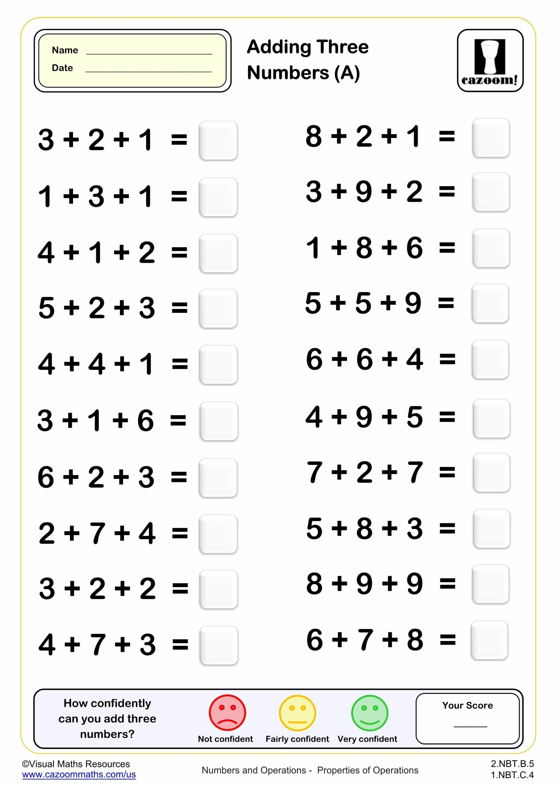 Addition Drills With Three Numbers A 2nd Grade PDF Addition Worksheets
