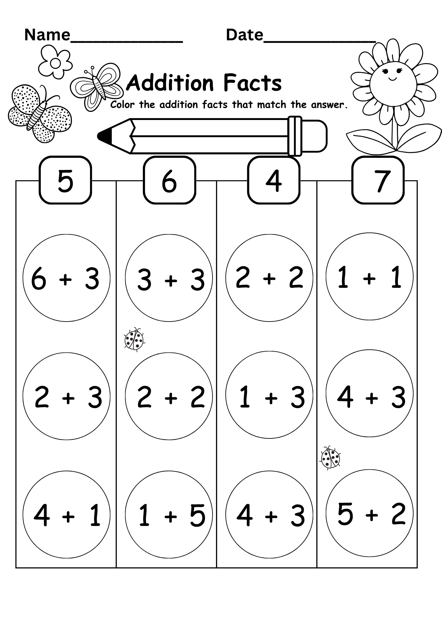 addition fact practice worksheets