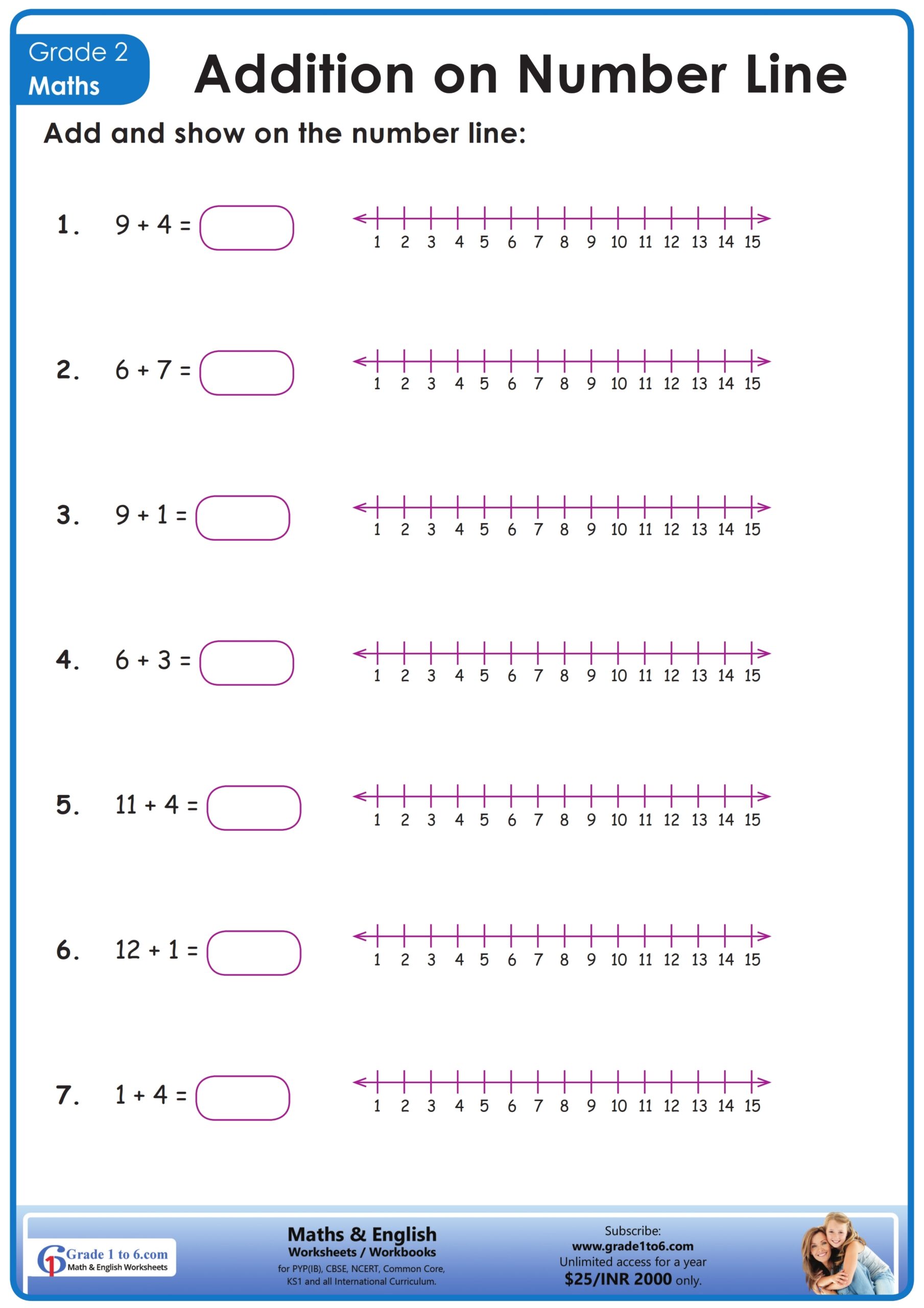 Addition On A Number Line Worksheet Grade1to6