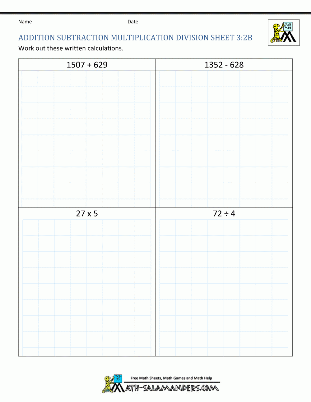 multiplication division subtraction and addition worksheets