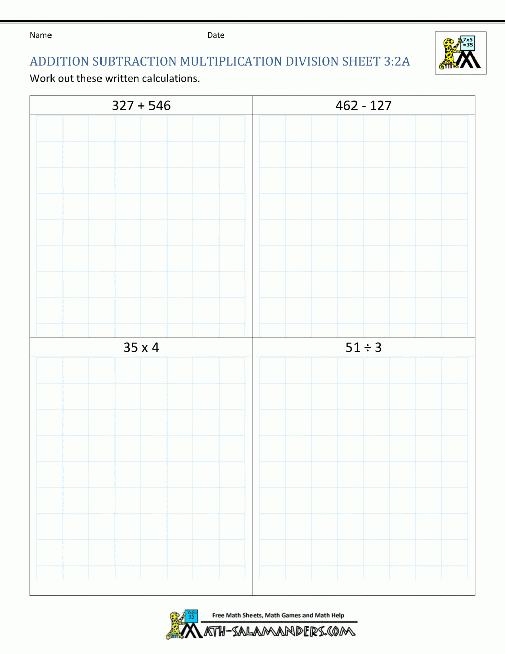 Addition Subtraction Multiplication Division Worksheets