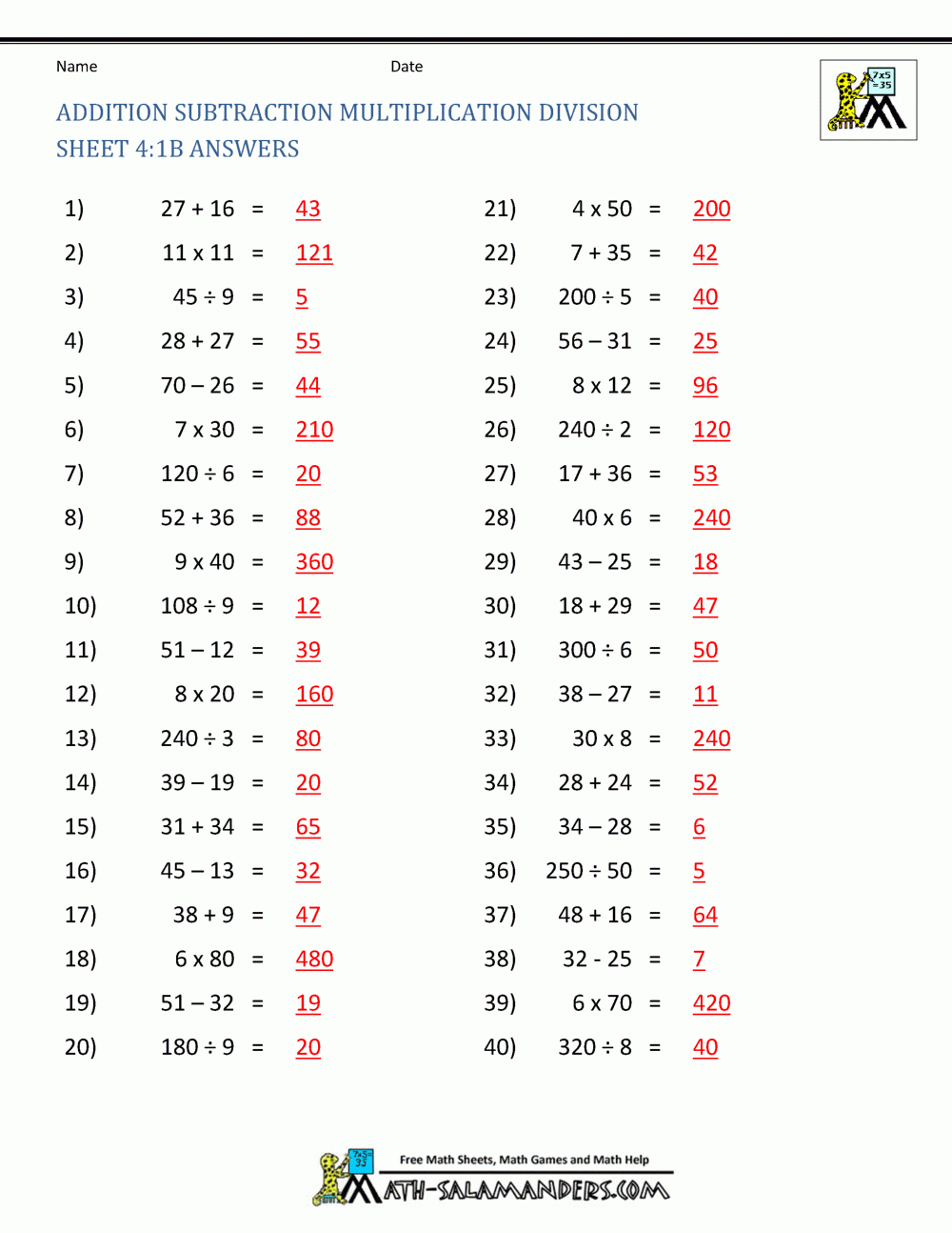 Addition Subtraction Multiplication Division Worksheets Worksheets Library