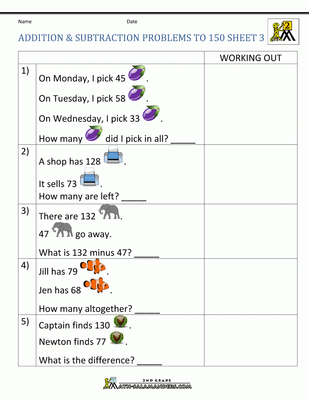 addition and subtraction problem solving worksheets