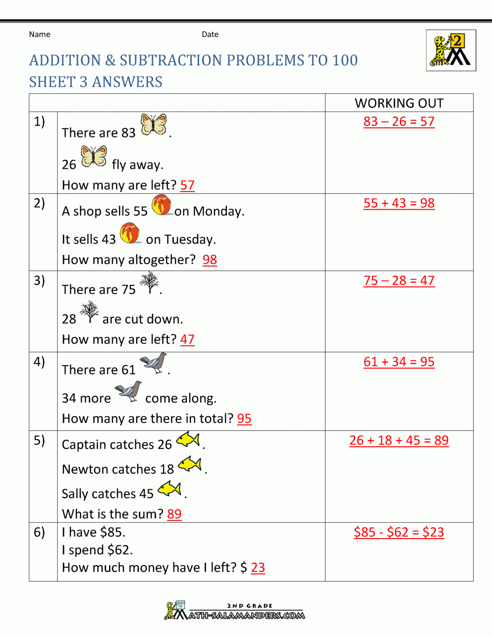 addition and subtraction worksheets word problems