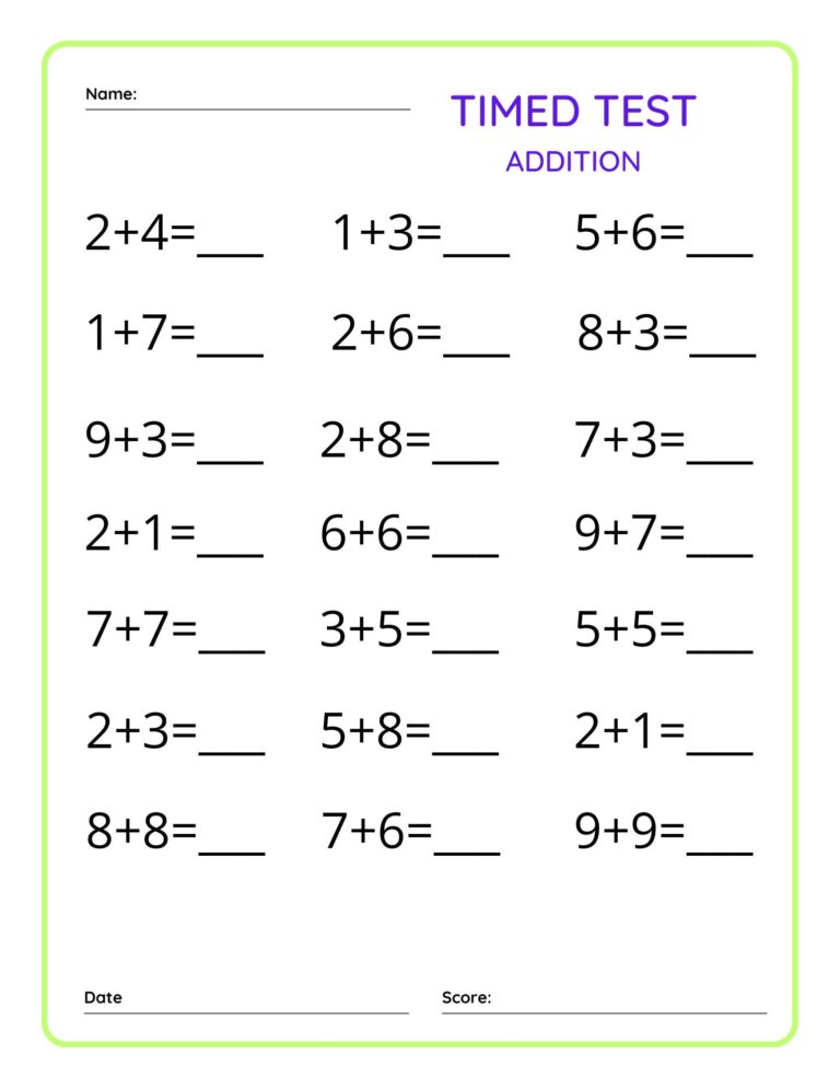 Addition Timed Test Etsy