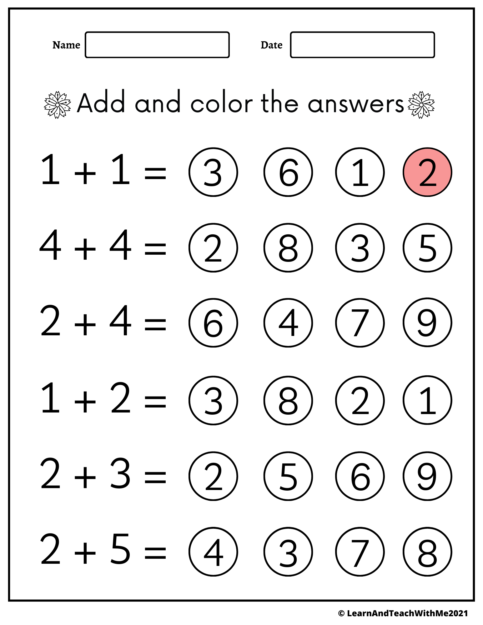 Addition Worksheets 1 10 Made By Teachers