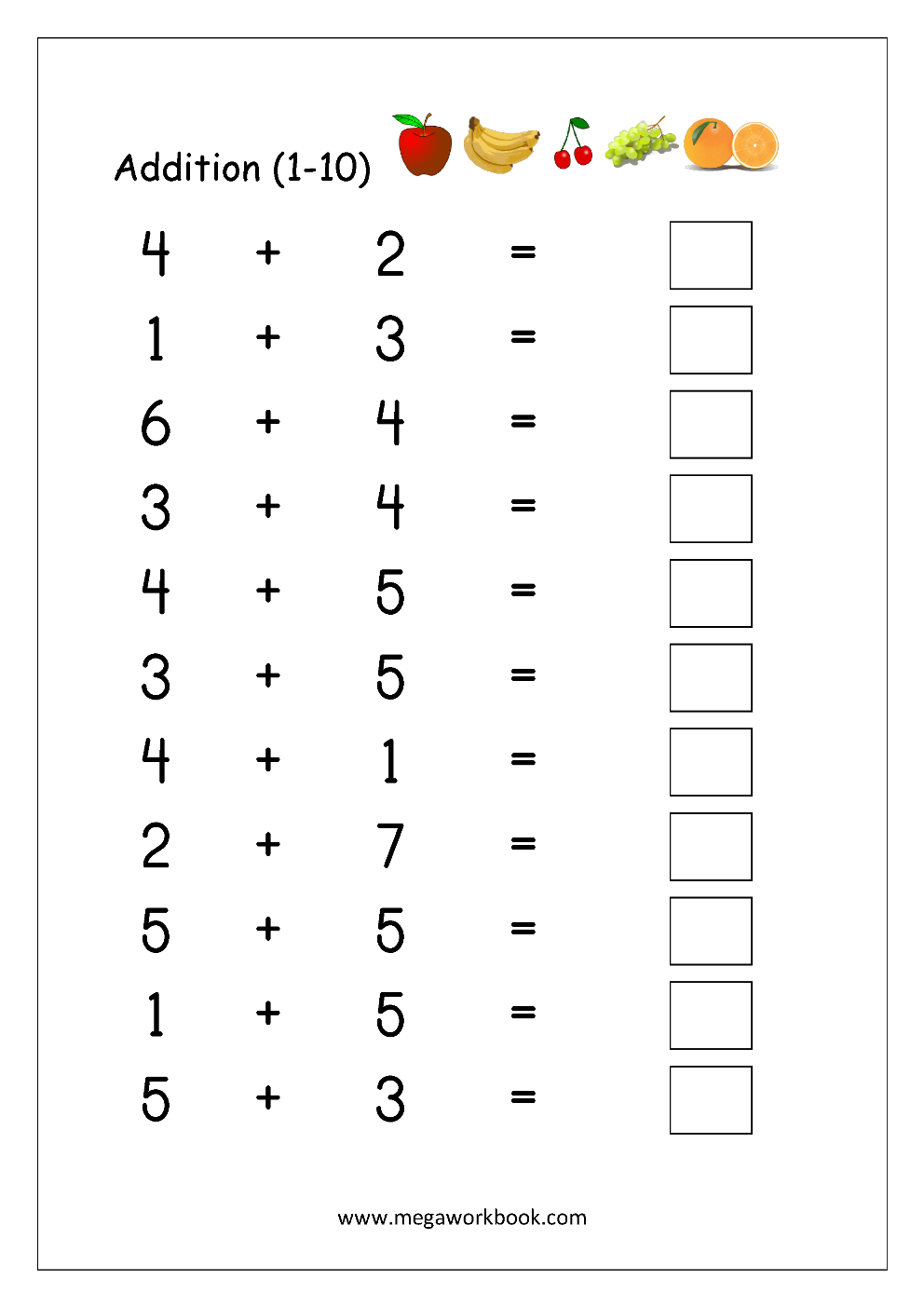 Addition Worksheets For Kindergarten Addition For Kindergarten Single Digit Addition Worksheets MegaWorkbook