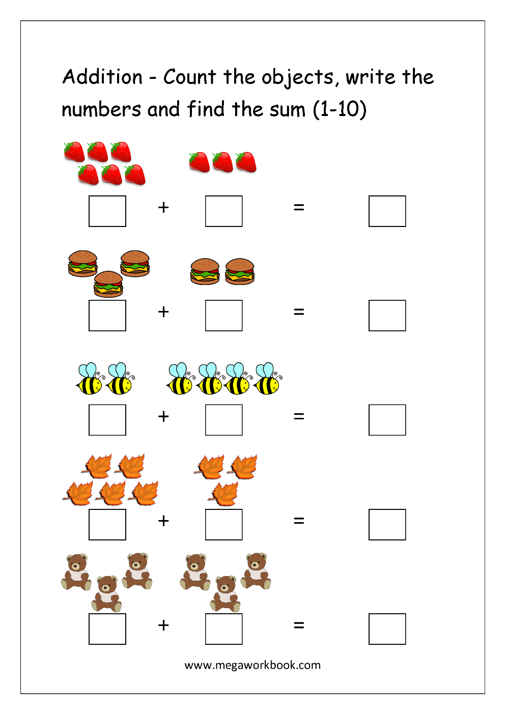 printable addition worksheets kindergarten