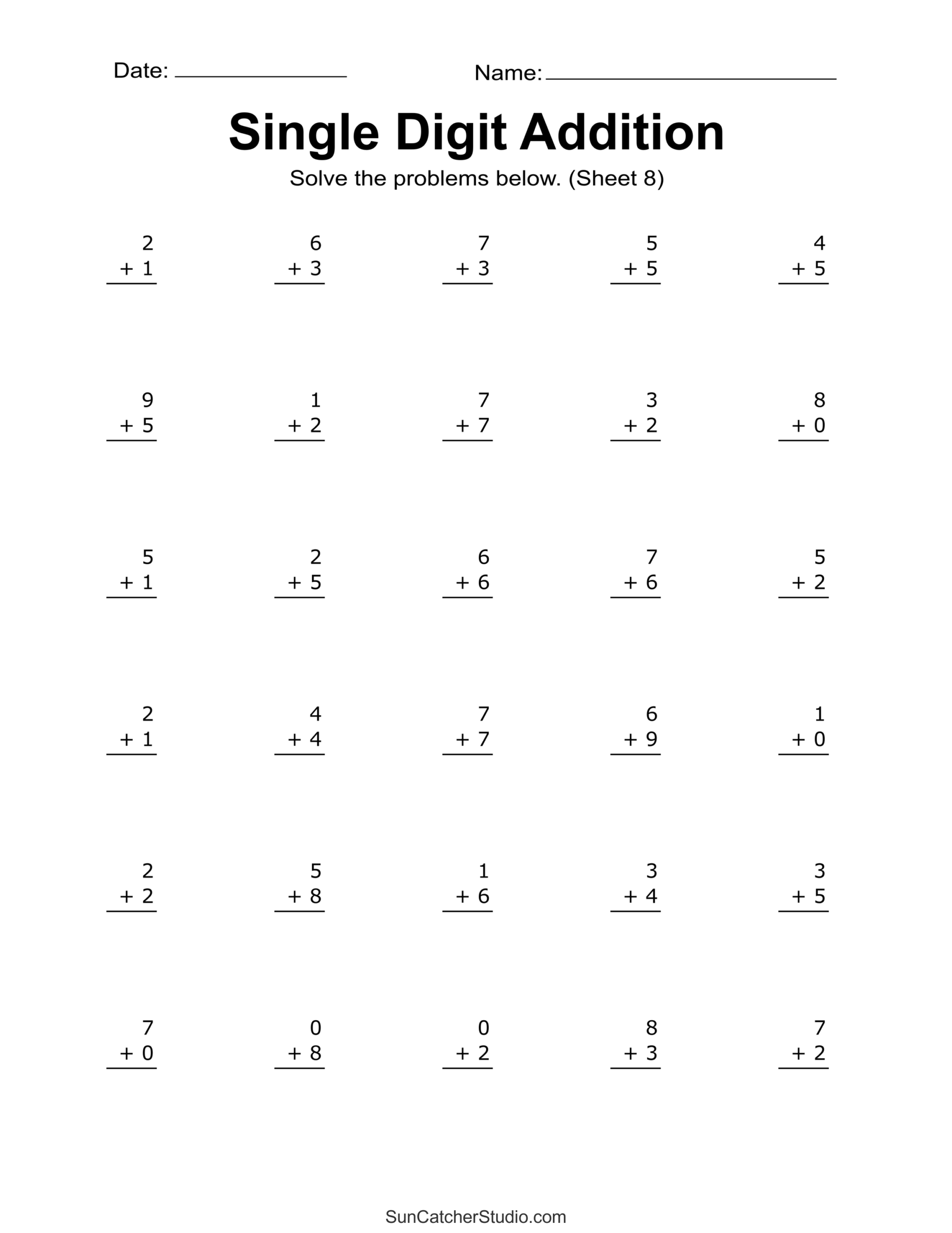 addition facts worksheet