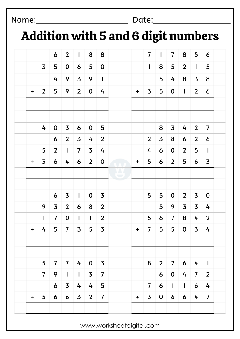 addition worksheets grade 5