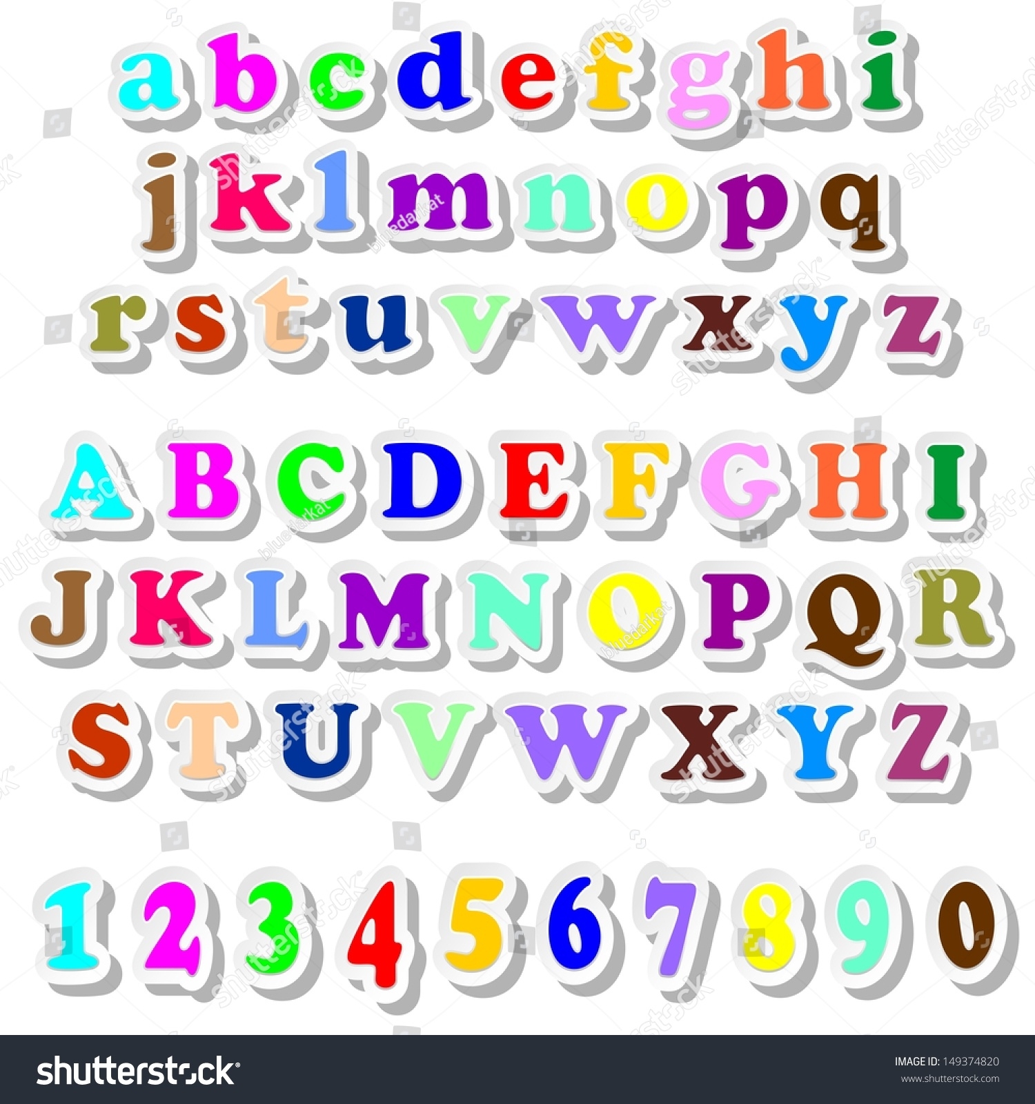 Alphabet Letters Numbers Colorful Stickers Stock Vector Royalty Free 149374820 Shutterstock