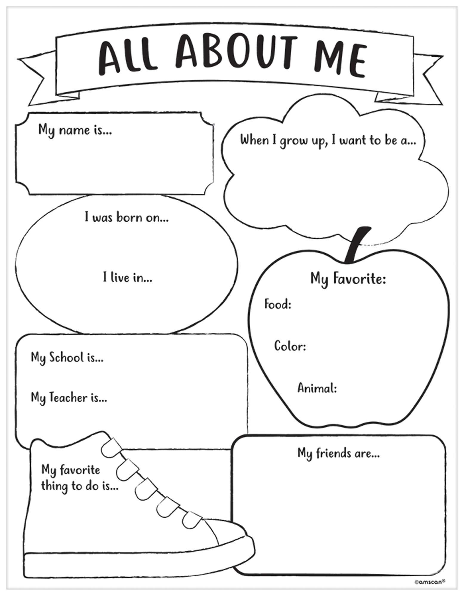 Amazon Amscan 3900213 All About Me Activity Sheets 8 1 2 X 11 30 Per Package Office Products