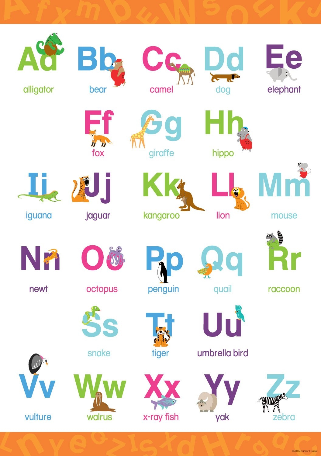 Amazon Barker Creek Early Learning Poster Uppercase Lowercase Letters Illustrated Alphabet Language Arts Letter Recognition Phonics Home Learning And School D cor 13 3 8 X 19 1838 Office Products