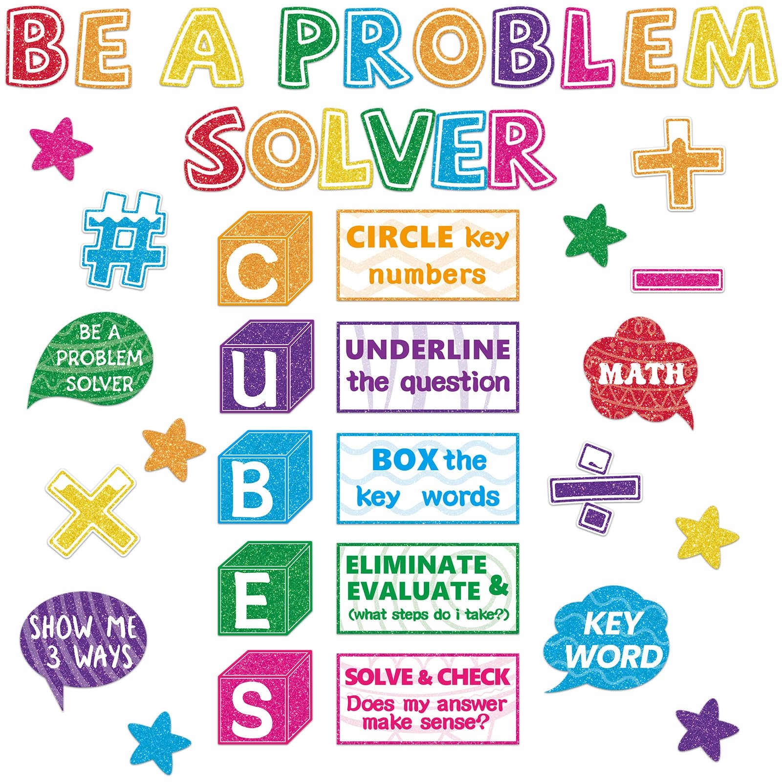 Amazon Naozinebi 41Pcs Math Bulletin Board Set Cubes Math Keywords Paper Cutouts Problem Solving Bulletin Board Cutouts Math Posters For Classroom School Wall Home Elementary Preschool Teacher Supplies Office Products
