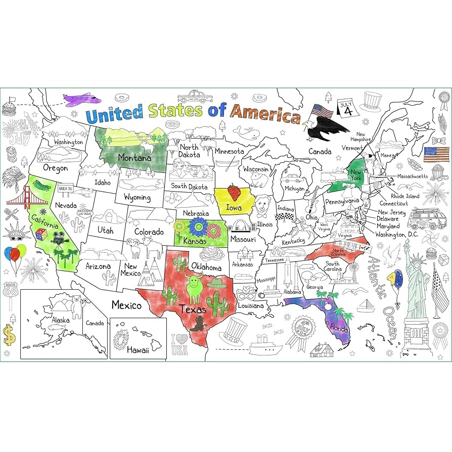 Amazon US Map Coloring Poster For Kids 54 X 33 Inches Giant United States Coloring Map Large Paper Coloring Tablecloth For Children To Learn US States Art Drawing Table Home Classroom
