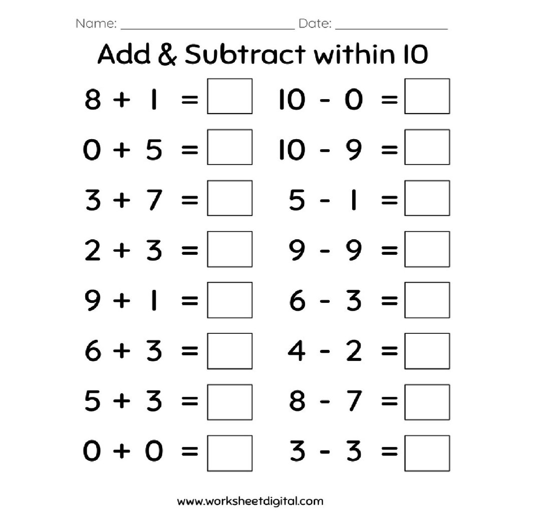 Back To School Addition And Subtraction Within 10 Worksheets For Kindergarten Preschool Homeschool Revision Practice Numbers To 10 Etsy